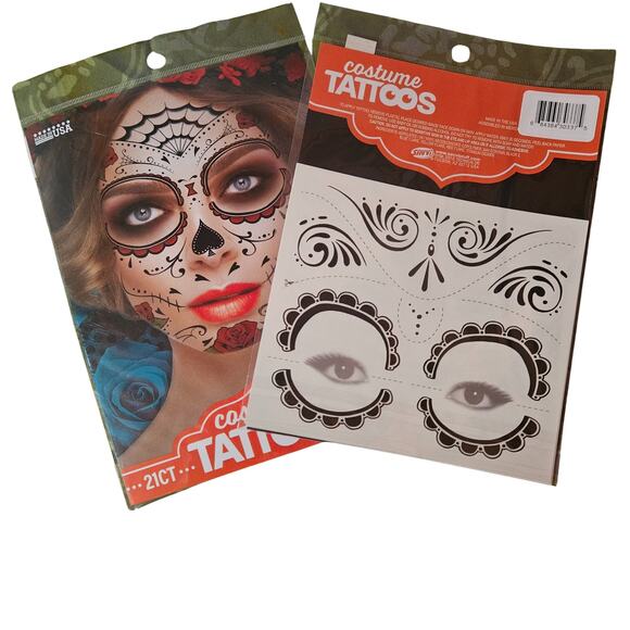Lot of 13 Temporary Tattoos -4 Sleeves, 1 Glove, 8 Face Blood Stitches Halloween - Picture 5 of 7
